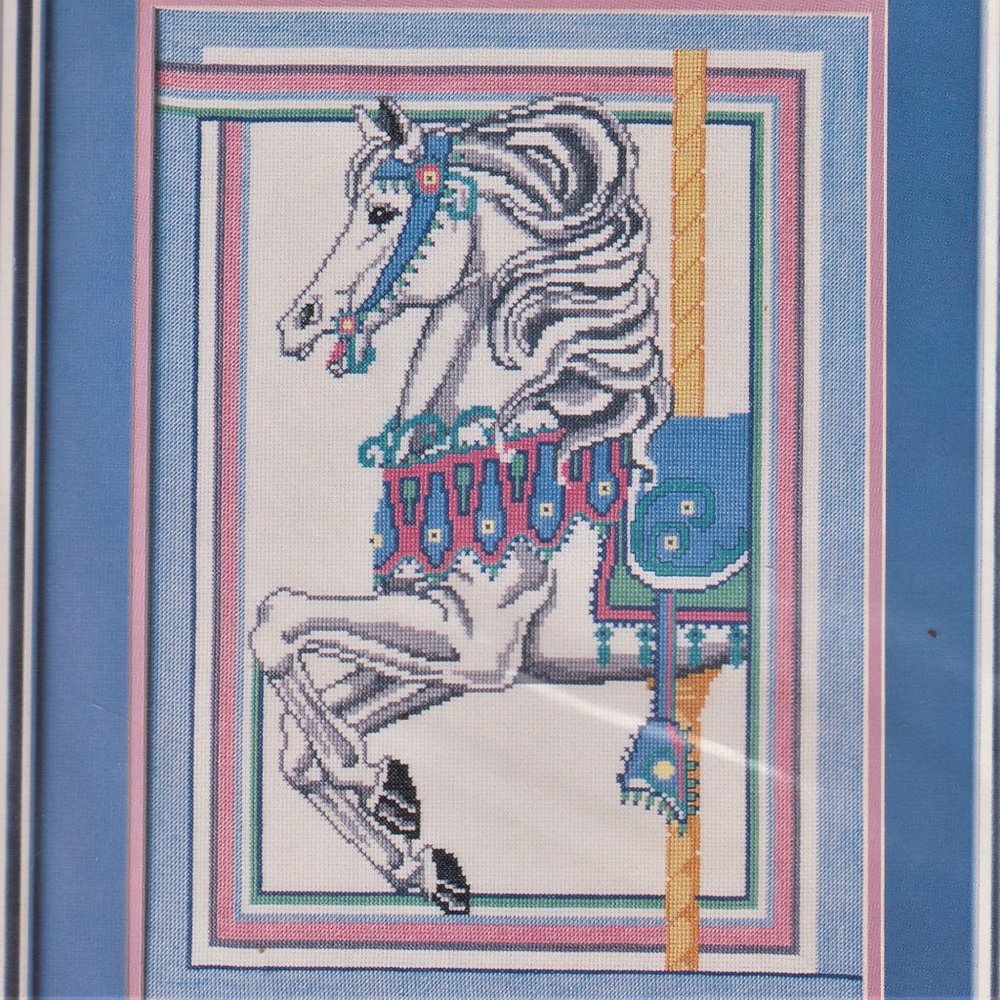 Vintage Carousel White Horse, Counted Cross Stitch